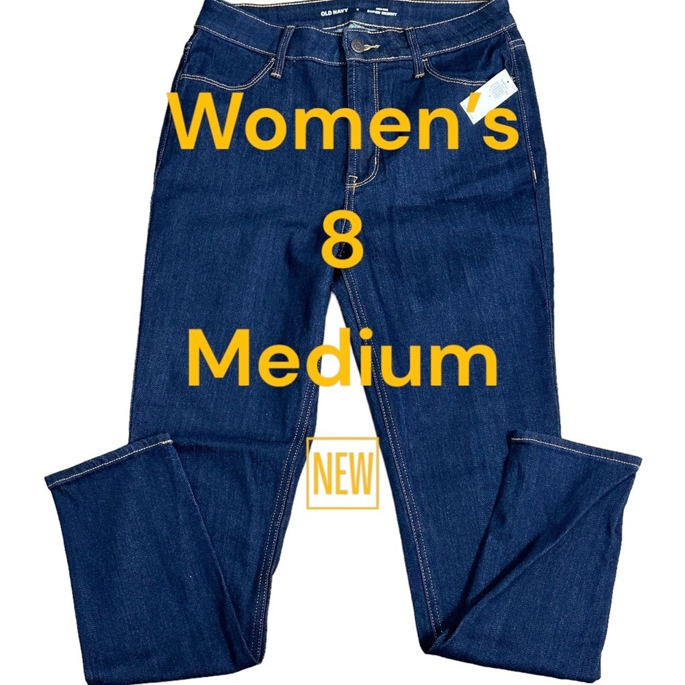 🆕 Women’s Old Navy 8 Medium Jeans High Rise Denim Blue Super Skinny Stretch NWT - Picture 2 of 11